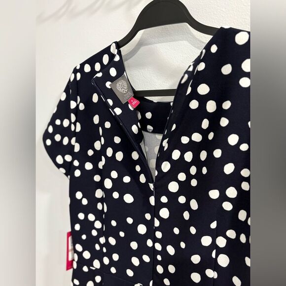 Vince Camuto Navy and White Classic Polka Dot Midi Dress - Picture 7 of 12